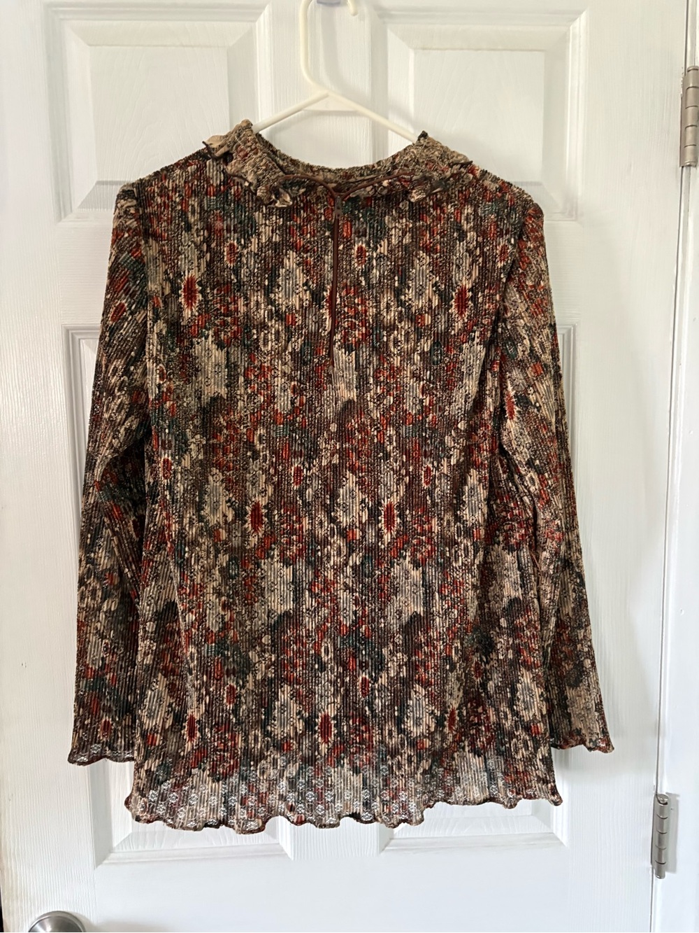 Prairie Floral Pleated Sheer Blouse Ruffle Neck Boho Cottagecore Vintage ILGWU - Picture 8 of 12